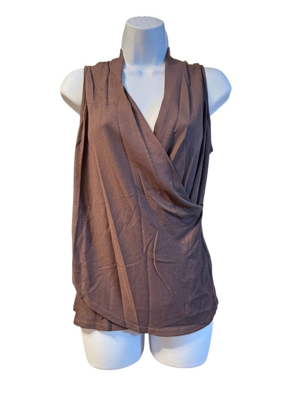 W5 Brown Sleeveless Draped Rayon-Polyester Top